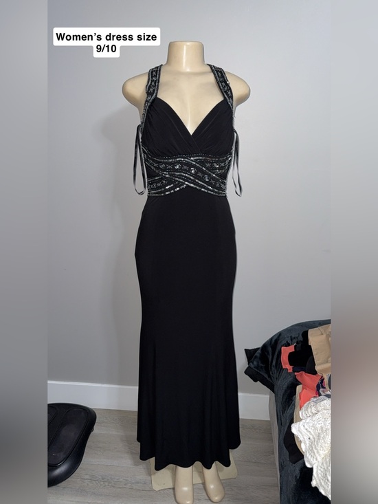 Dresses & Skirts - Black Beaded Halter Evening Dress